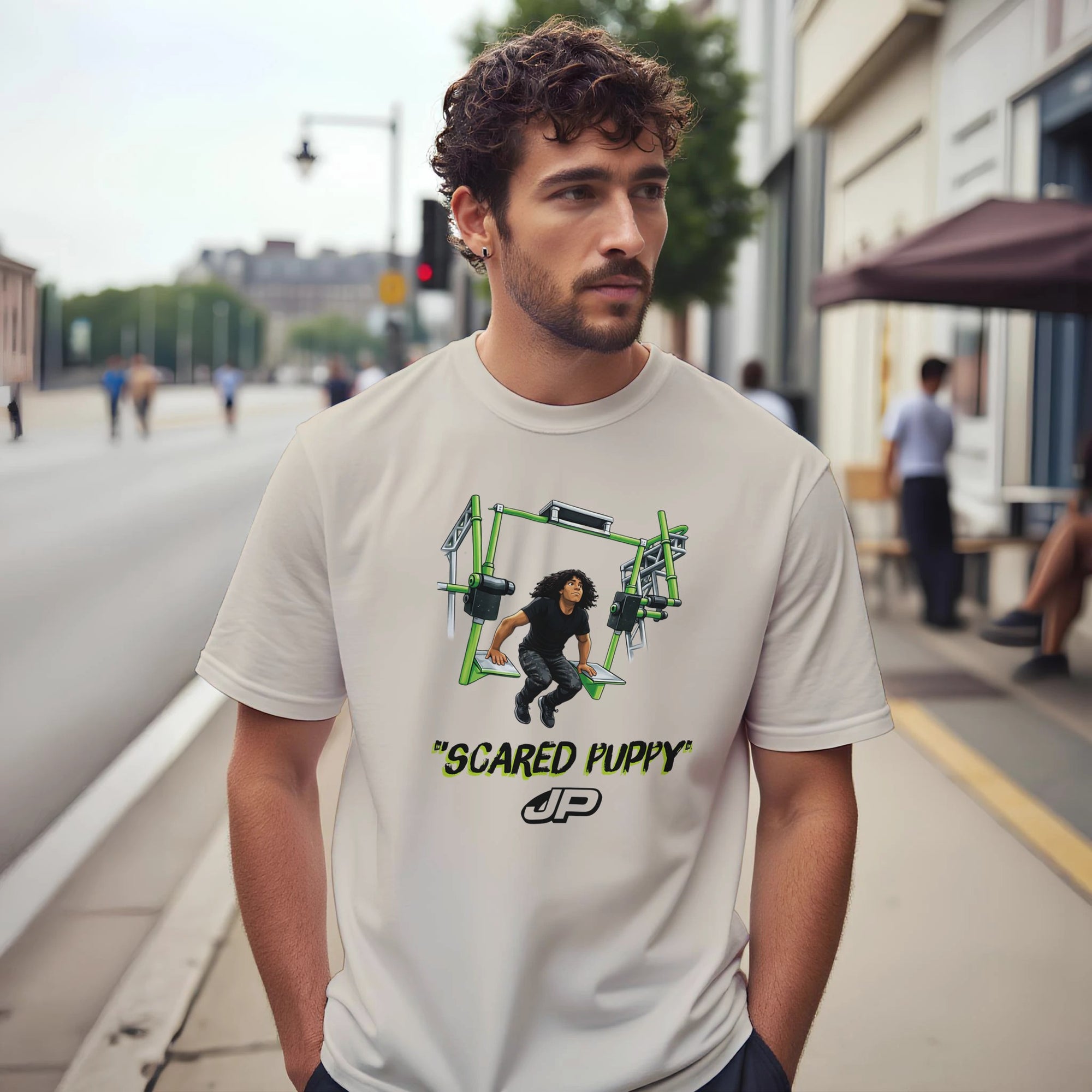 Josiah Pippel Scared Puppy Adult Tee - Warped Wally's Ninja Goods